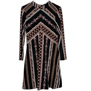 Free People Black Multi-Pattern Long Sleeve Dress